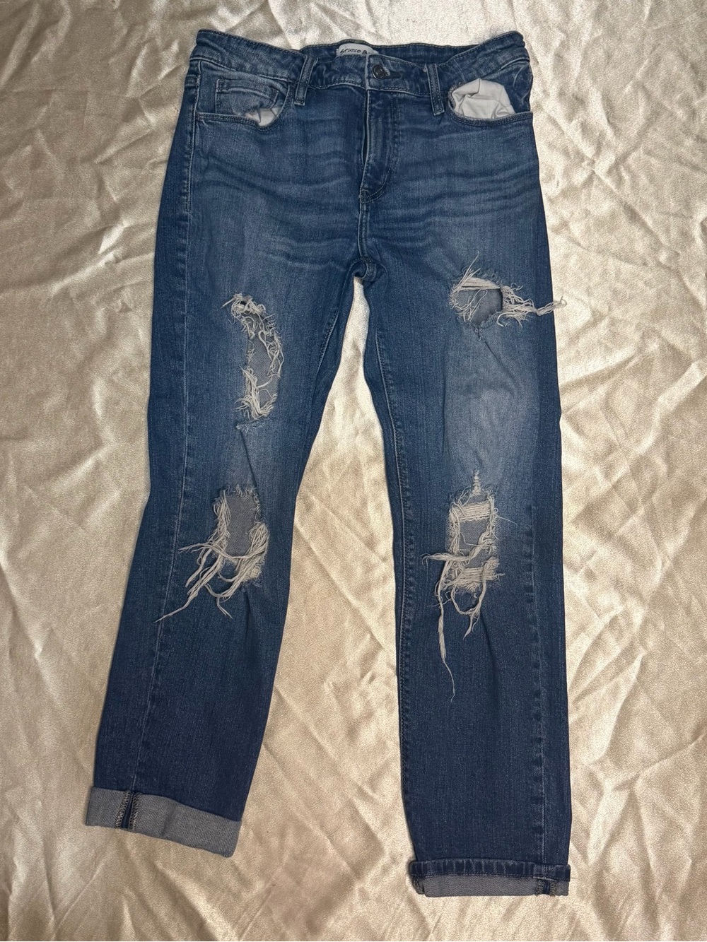 Studio Blue Distressed Cuffed Straight Leg Jeans Waist Size 29 S87070WSI